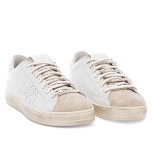 P448 John Low Top Sneakers Womens 10 US 40 EU White Beige Leather Made in Italy